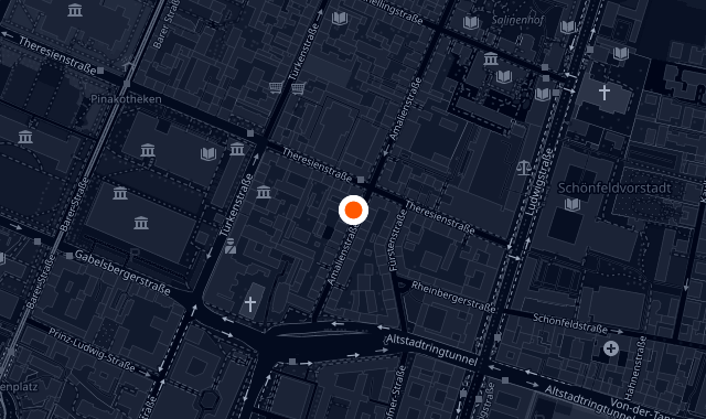 Map showing the location of Holy Rolly at Amalienstraße 23, Munich